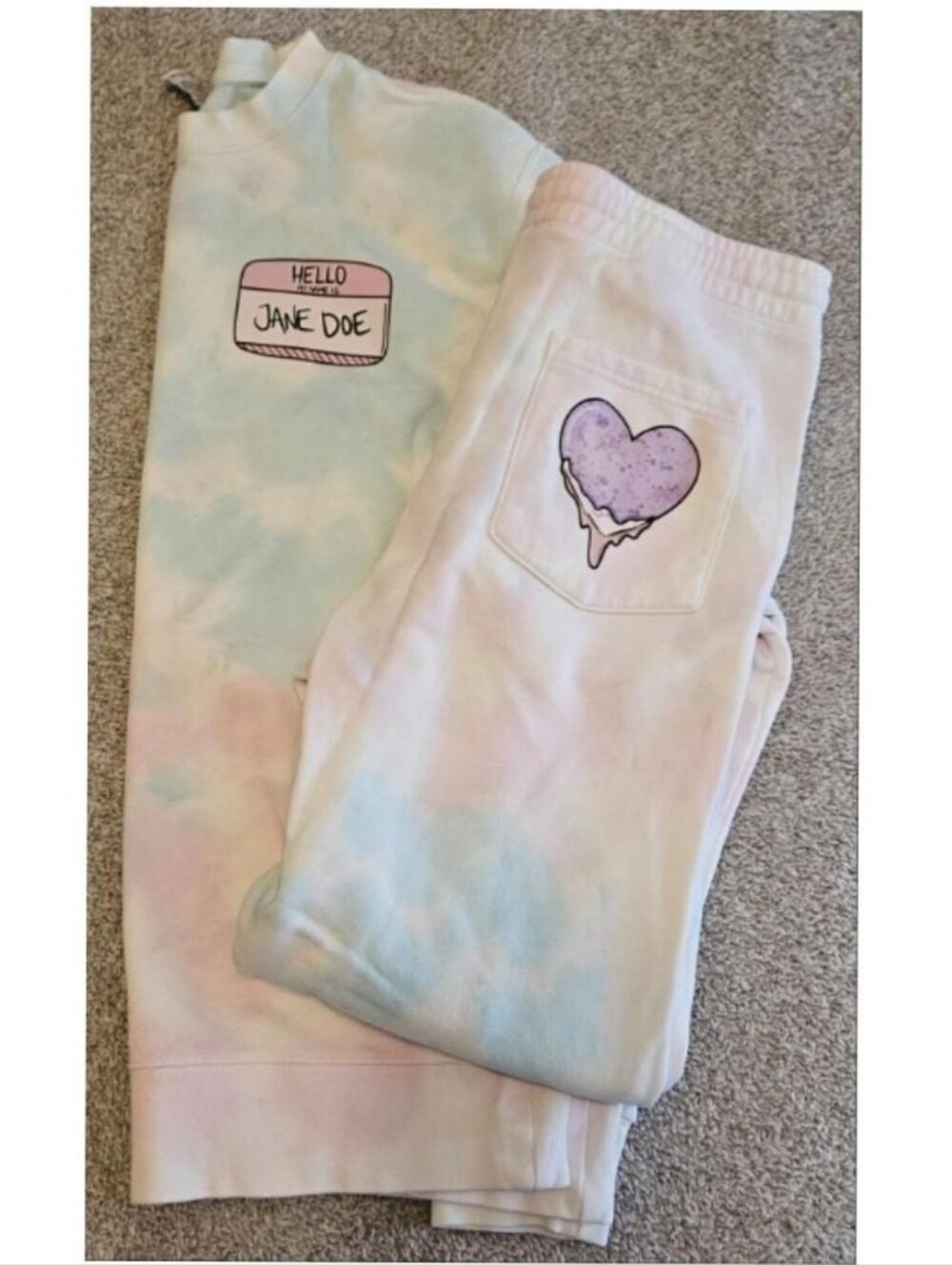 Pastel Tie-Dye Track Pants with Matching Sweatshirt with Purple Heart Patch